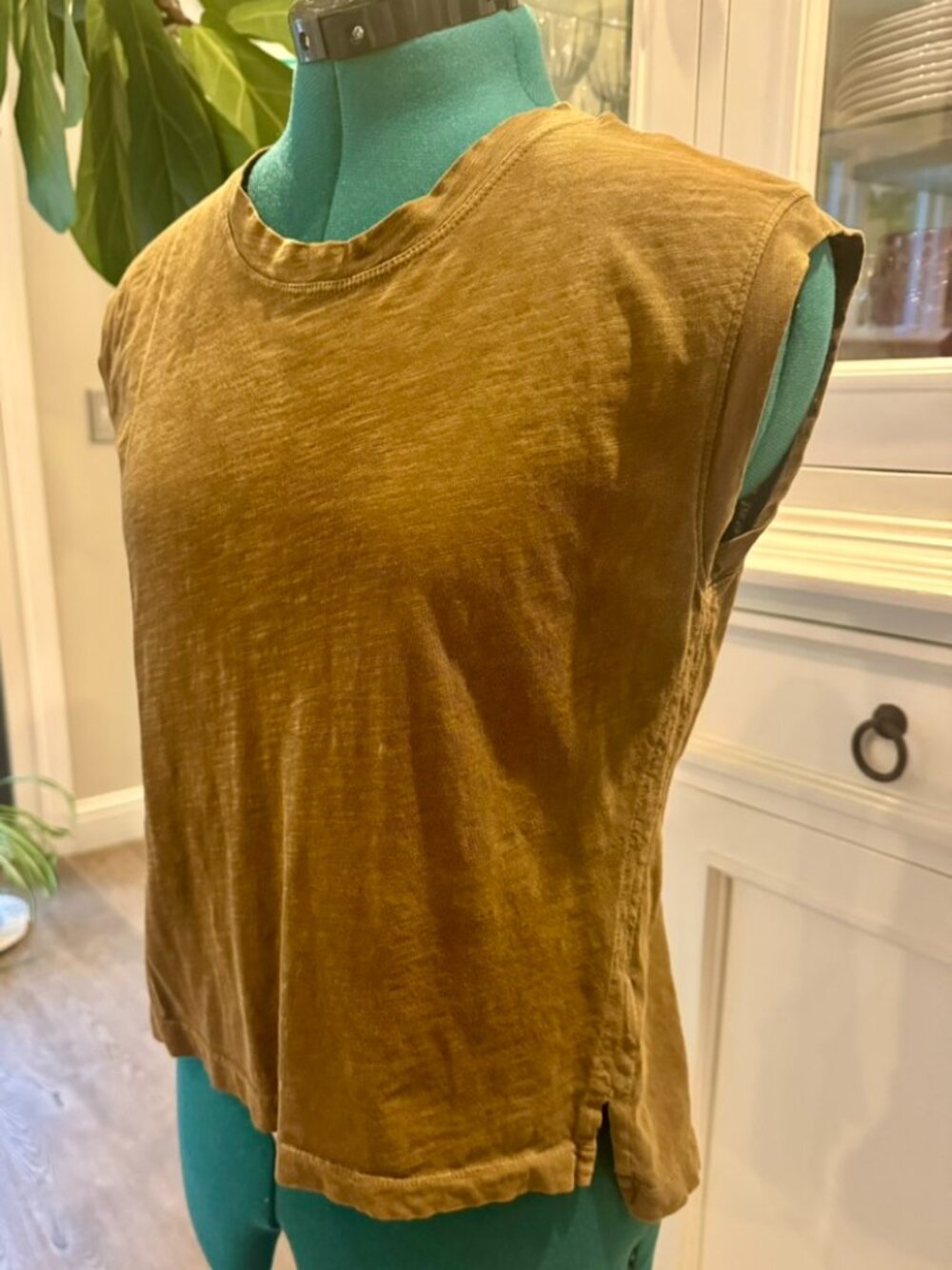 Rowan Mustard Green Cotton Cap Sleeve Tee Size XS - Picture 2 of 5